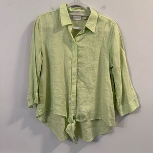 Chico's Pastel Green linen Button Down tie front Shirt size medium